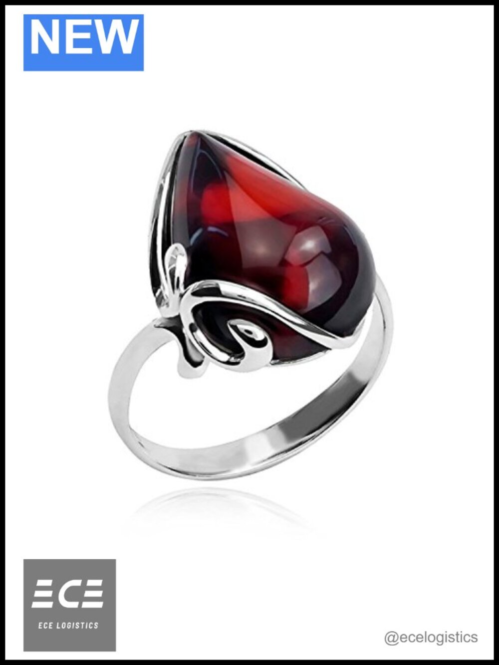 Sterling Silver 925 Cherry Amber Ring Stacking Halo Setting Size 9